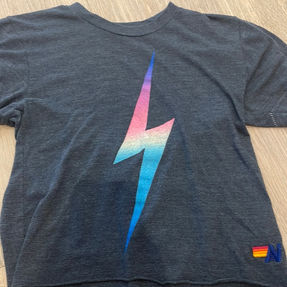 womens xs aviator nation rainbow lightning bolt tee